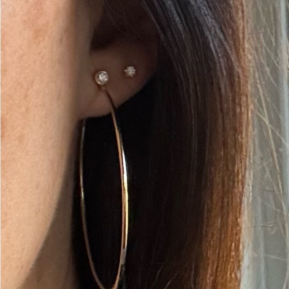 14k Gold and Diamond Hoops - Picture 4 of 13